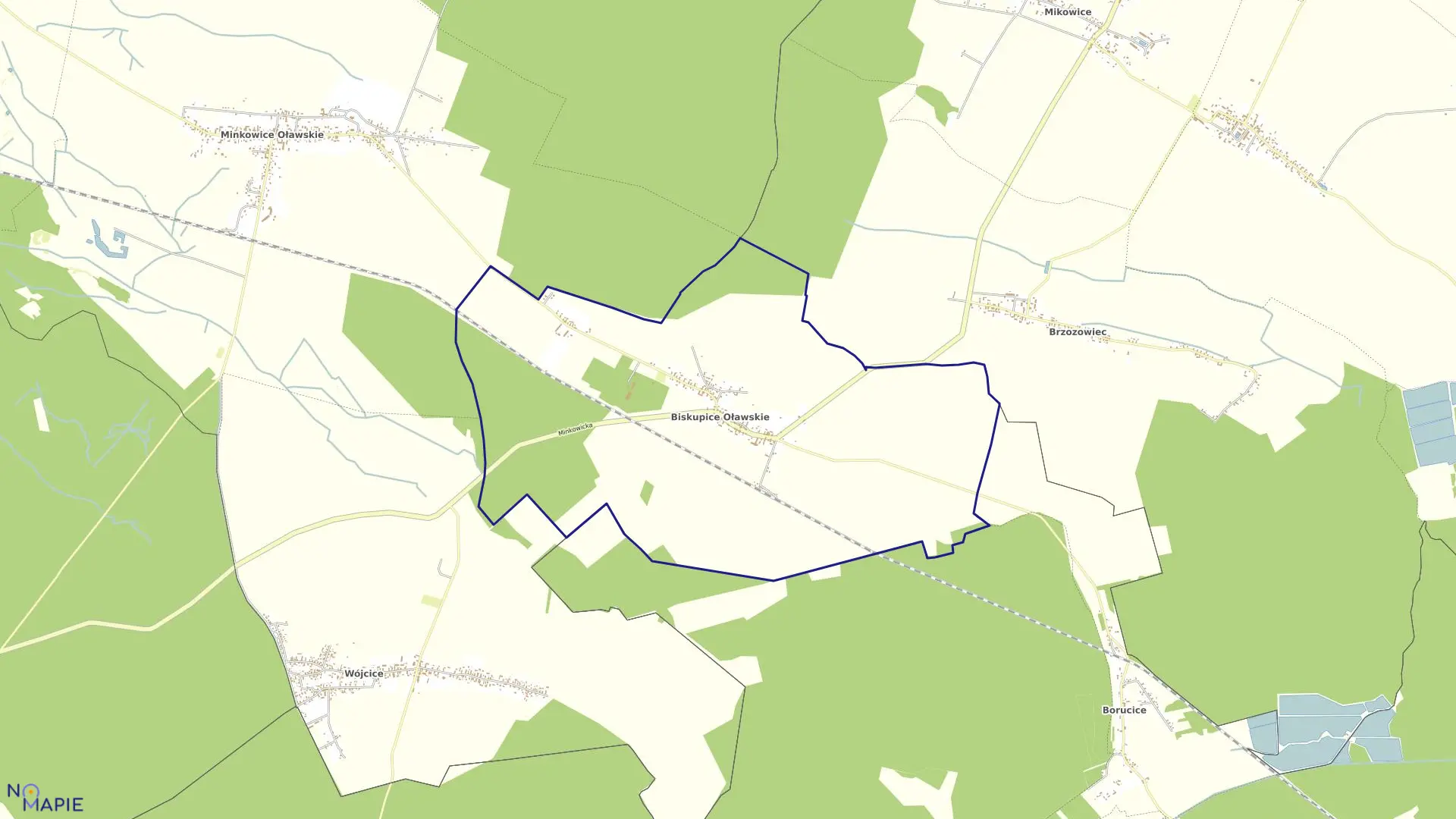 Mapa obrębu Biskupice w gminie Jelcz-Laskowice