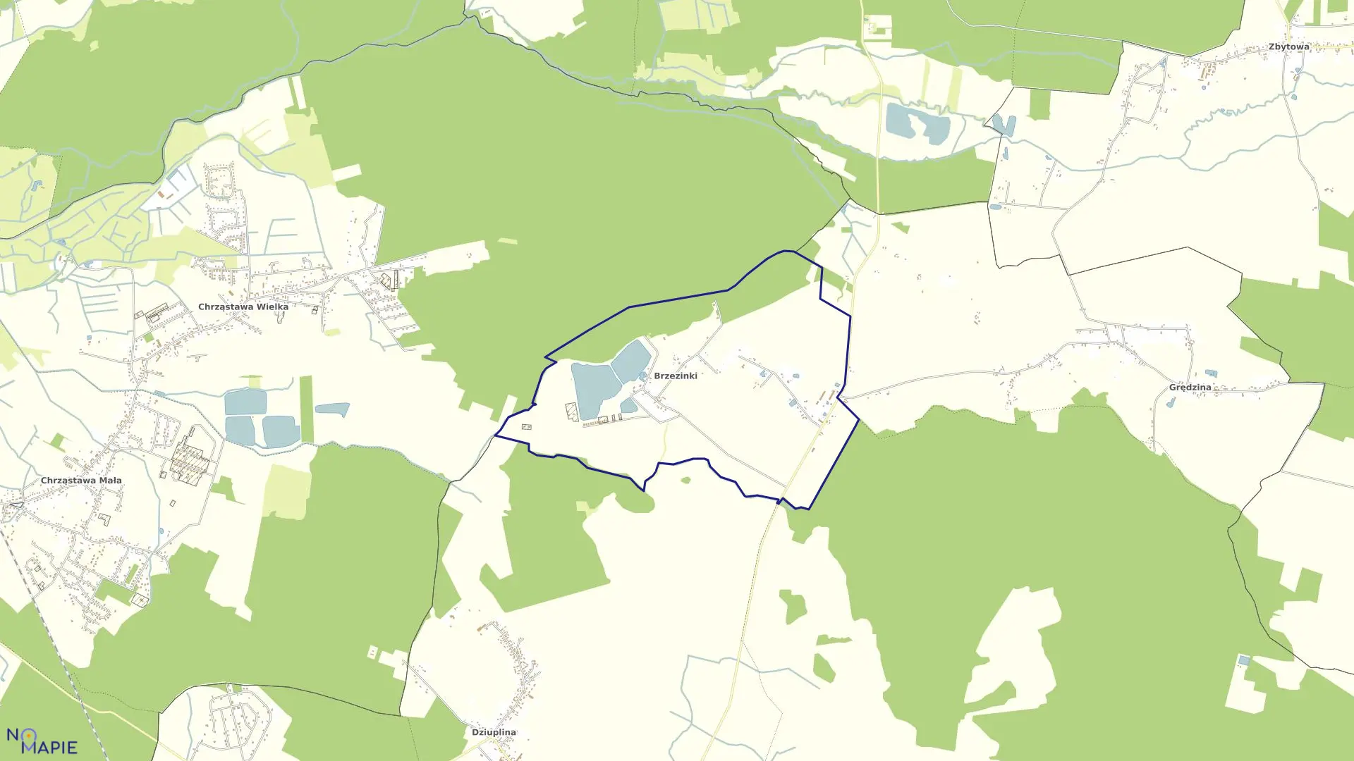 Mapa obrębu Brzezinki w gminie Jelcz-Laskowice