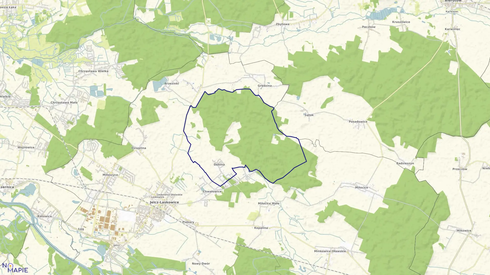 Mapa obrębu Dębina w gminie Jelcz-Laskowice