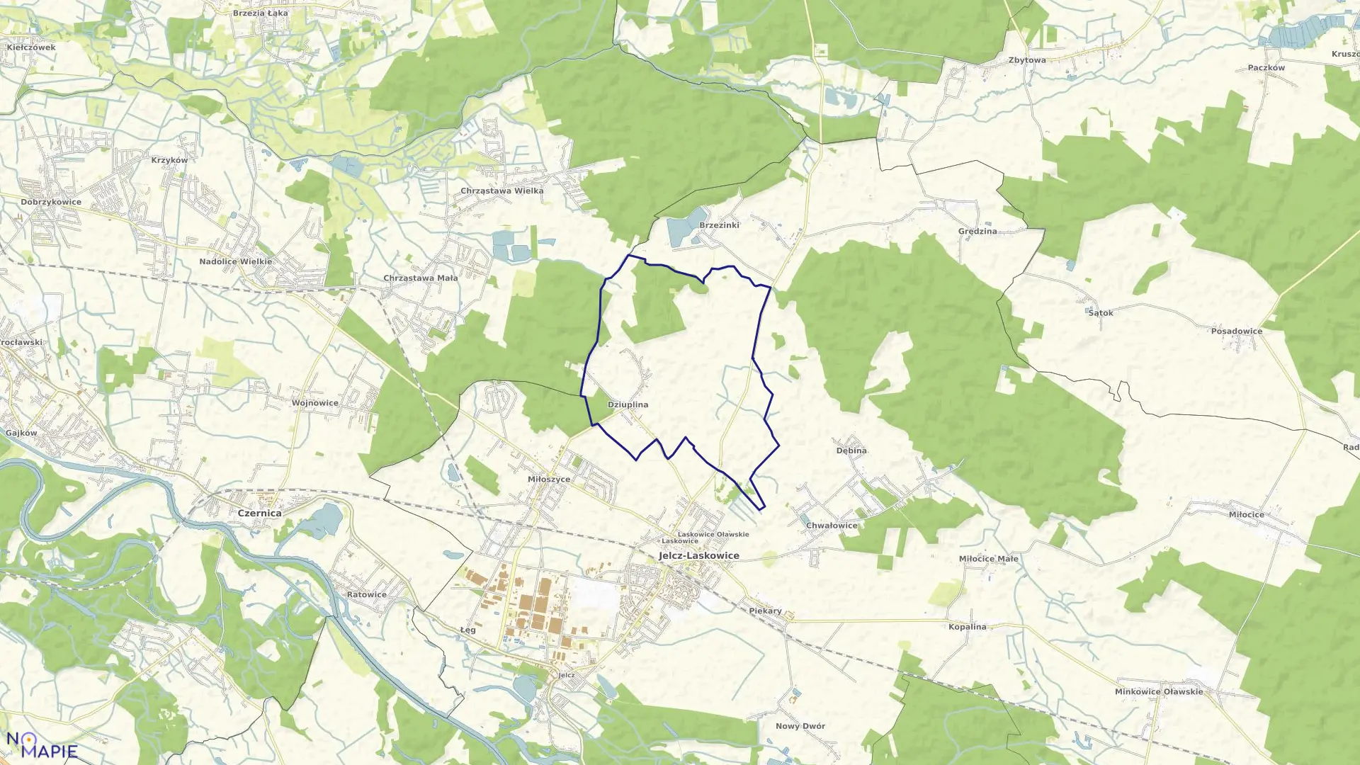 Mapa obrębu Dziuplina w gminie Jelcz-Laskowice