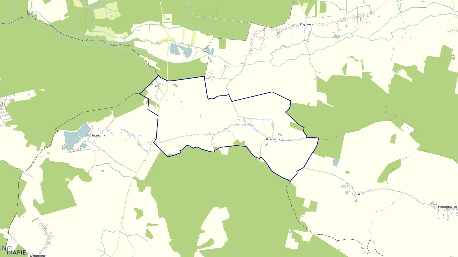 Mapa obrębu Grędzina w gminie Jelcz-Laskowice