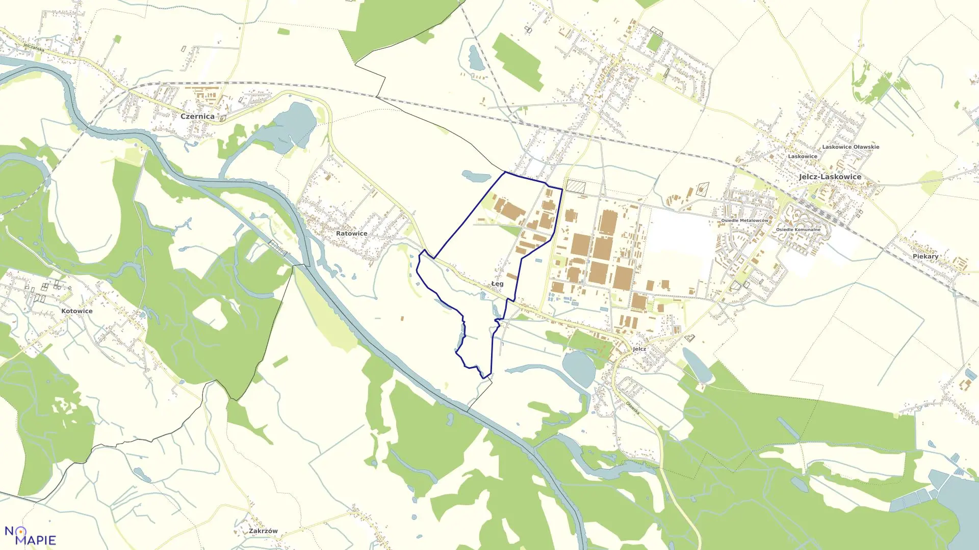 Mapa obrębu Łęg w gminie Jelcz-Laskowice