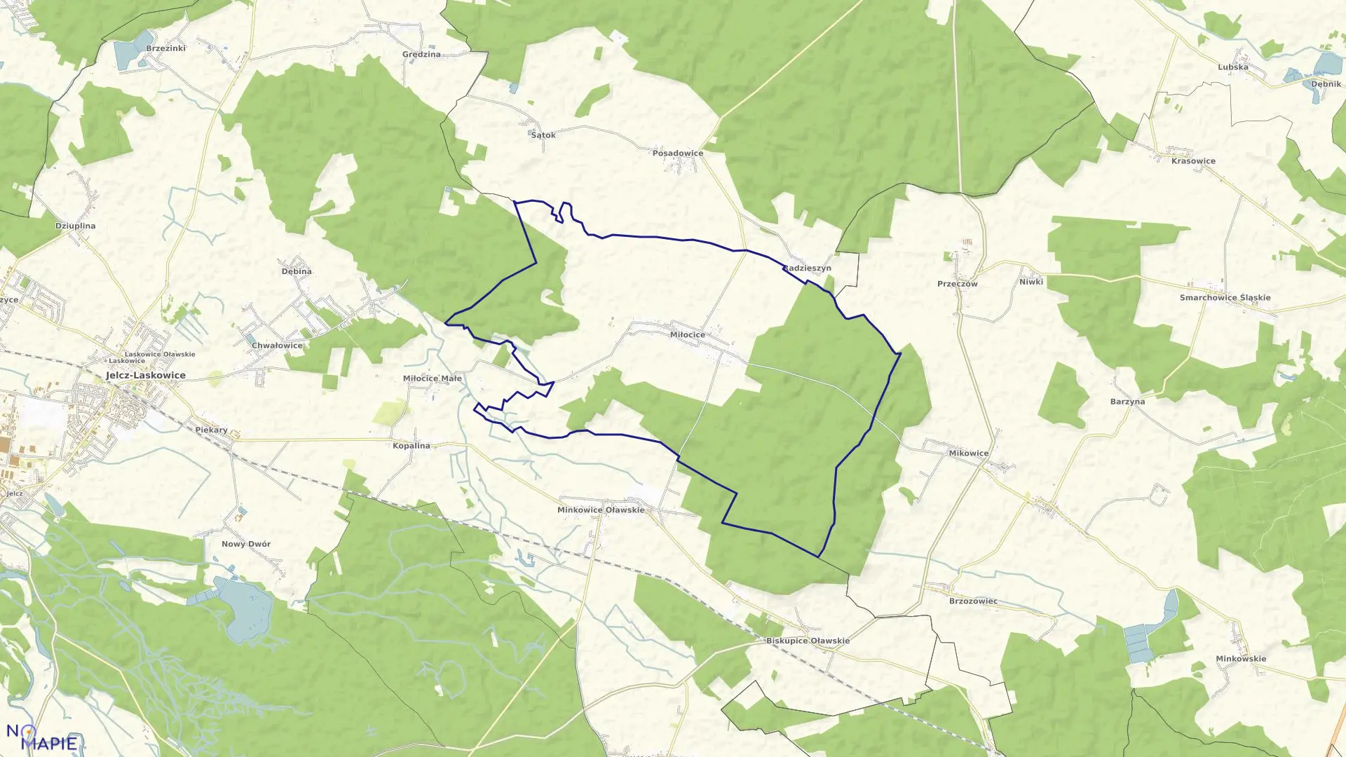 Mapa obrębu Miłocice w gminie Jelcz-Laskowice