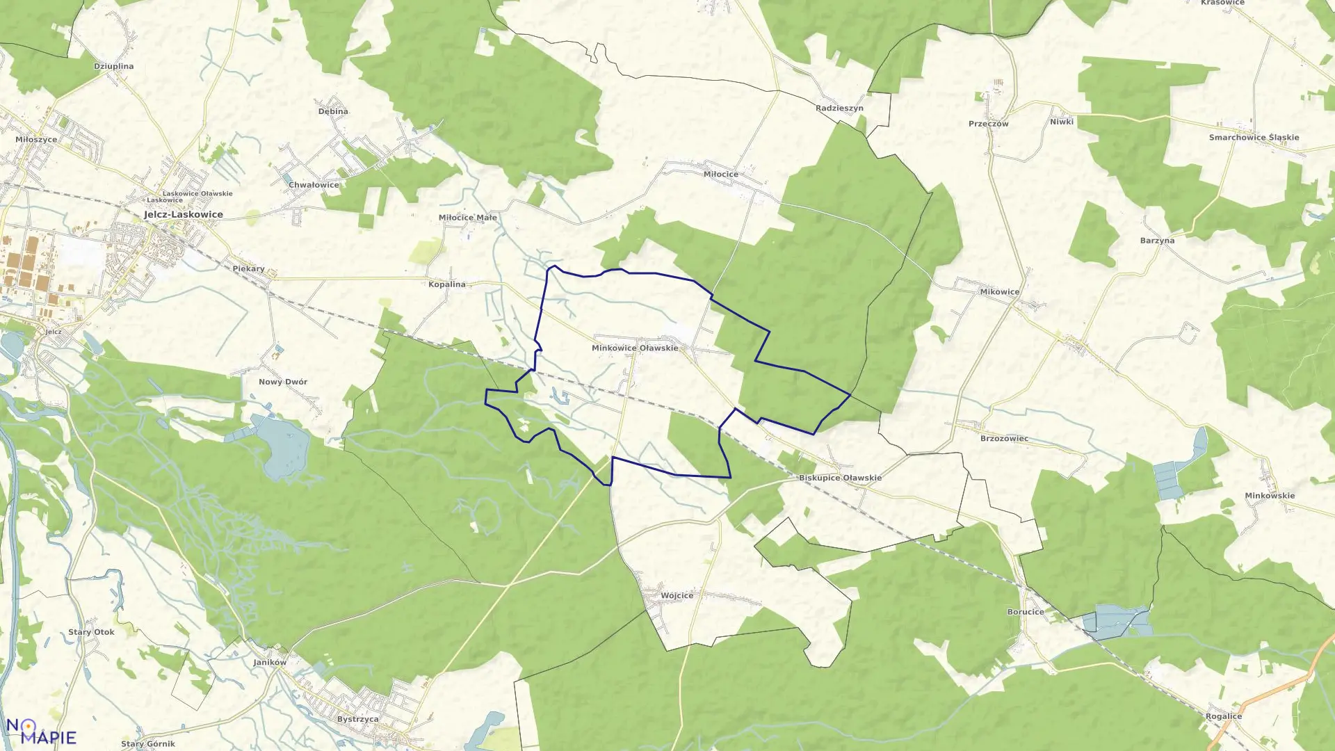 Mapa obrębu Minkowice Oławskie w gminie Jelcz-Laskowice