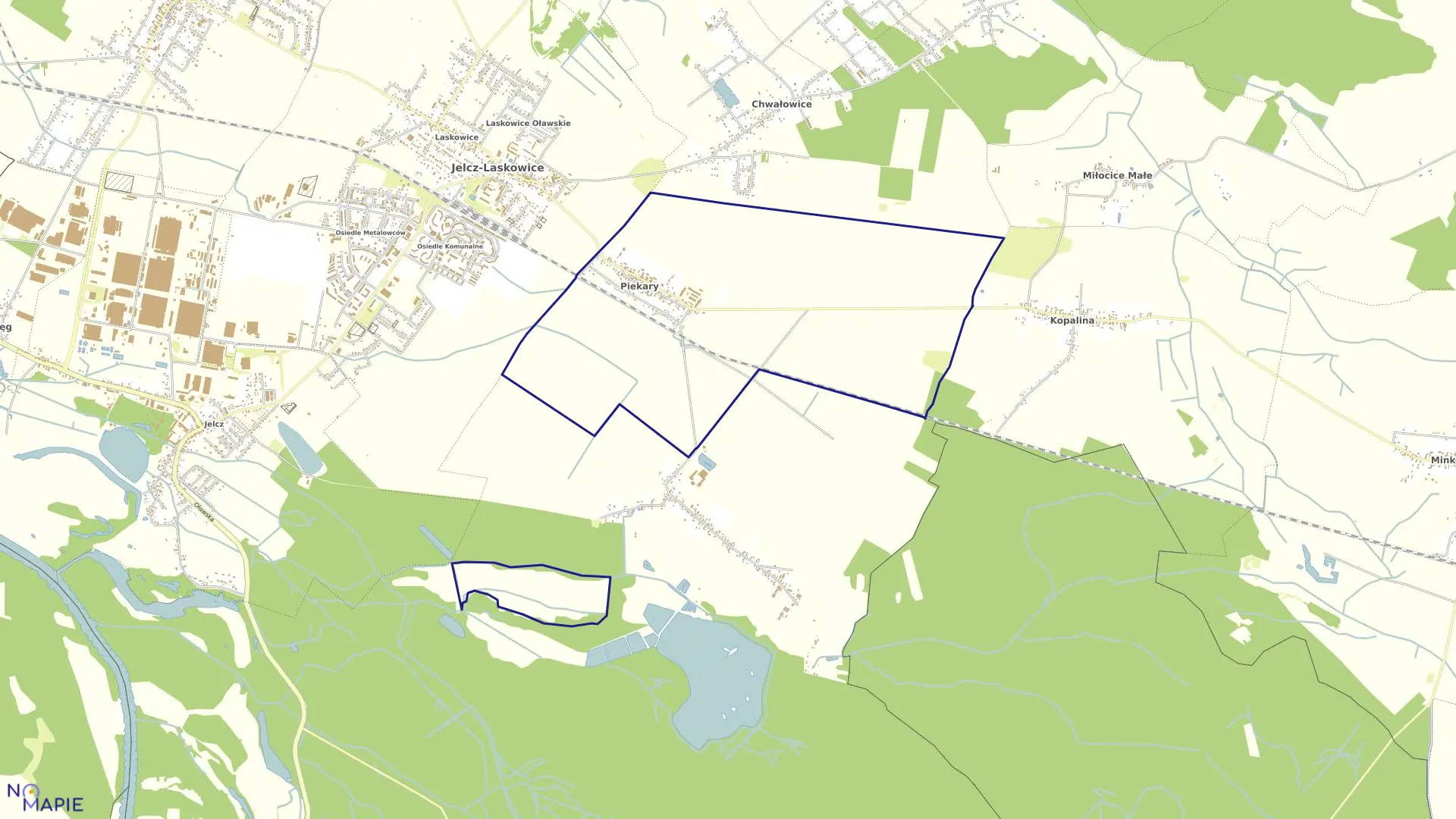 Mapa obrębu Piekary w gminie Jelcz-Laskowice