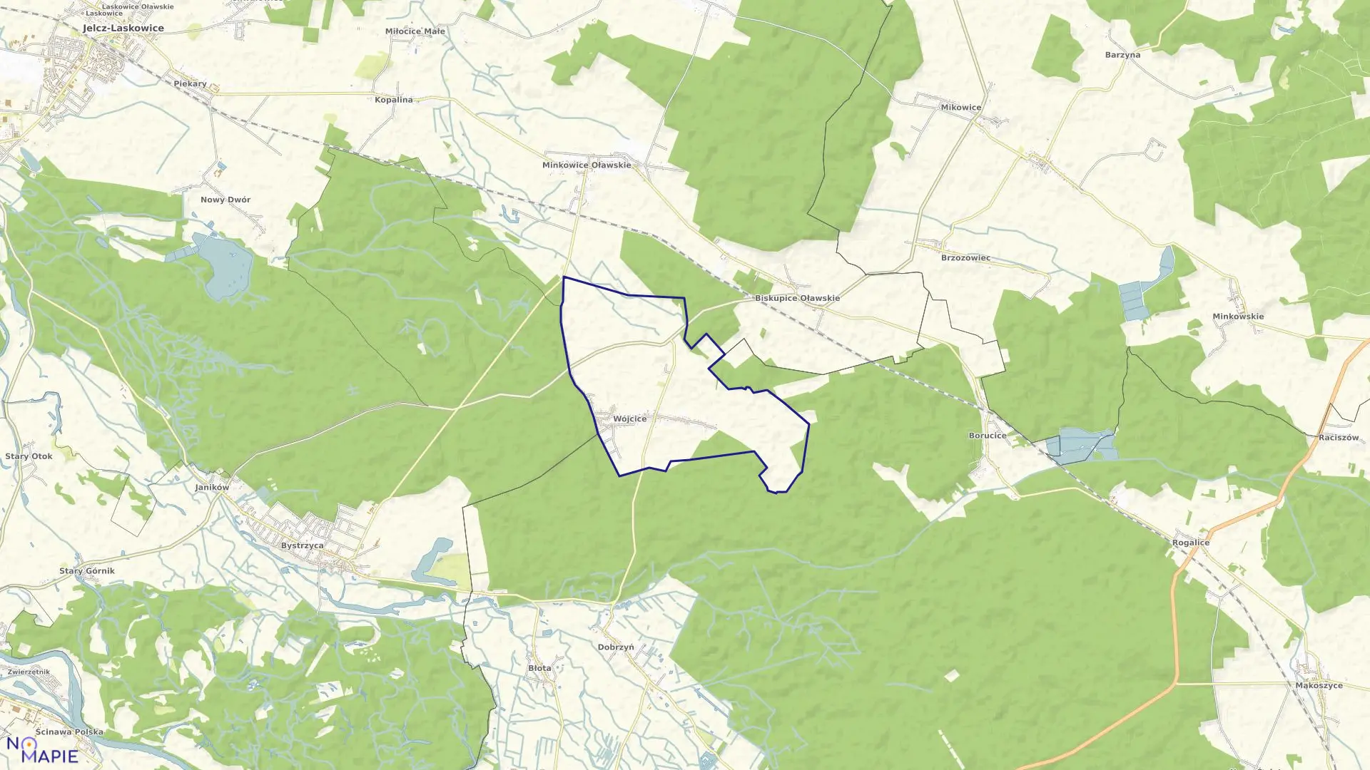 Mapa obrębu Wójcice w gminie Jelcz-Laskowice